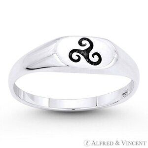Celtic Triskelion Triple Spiral Charm Ring in .925 Sterling Silver - Size 5